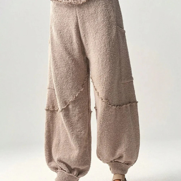 Brown Casual Women's High Waist Loose Baggy Sweater Pants With Cinched Ankles - Picture 6 of 8